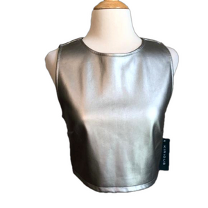 KIRIOUS Pewter Faux Leather Sleeveless Crop Top Women's Large‎ Full Zip Back